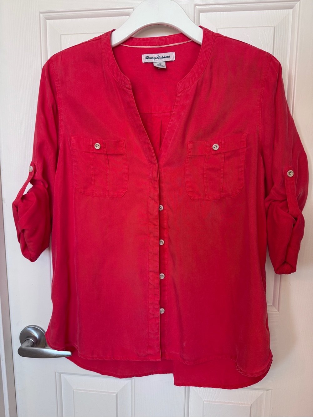 Tommy Bahama Red Roll-Tab Button Front Shirt